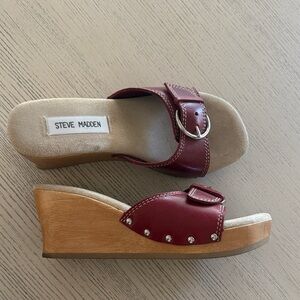 Steve Madden Burgundy Leather Wedge Sandals